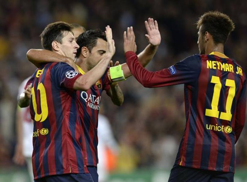 Lionel Messi,  Xavi Hernandez e Neymar 